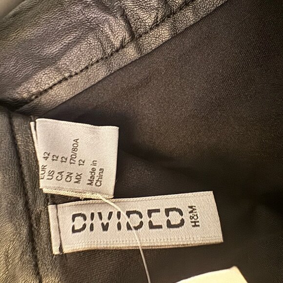 H&M Black Leather Mesh Stretch Short Mini Skirt Back Zipper - Picture 3 of 4